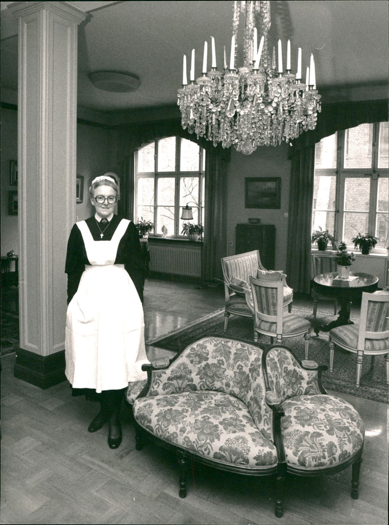 Sister Gunhild Danielsson at the assembly room in Sophiahemmet, Stockholm, Sweden. - Vintage Photograph