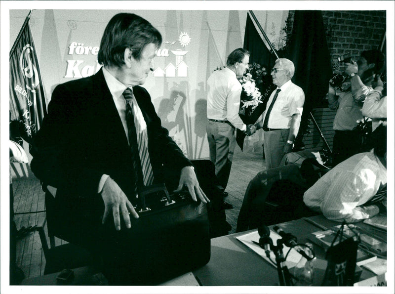 Olof Palme looks at Thorbjorn Falldin - Vintage Photograph