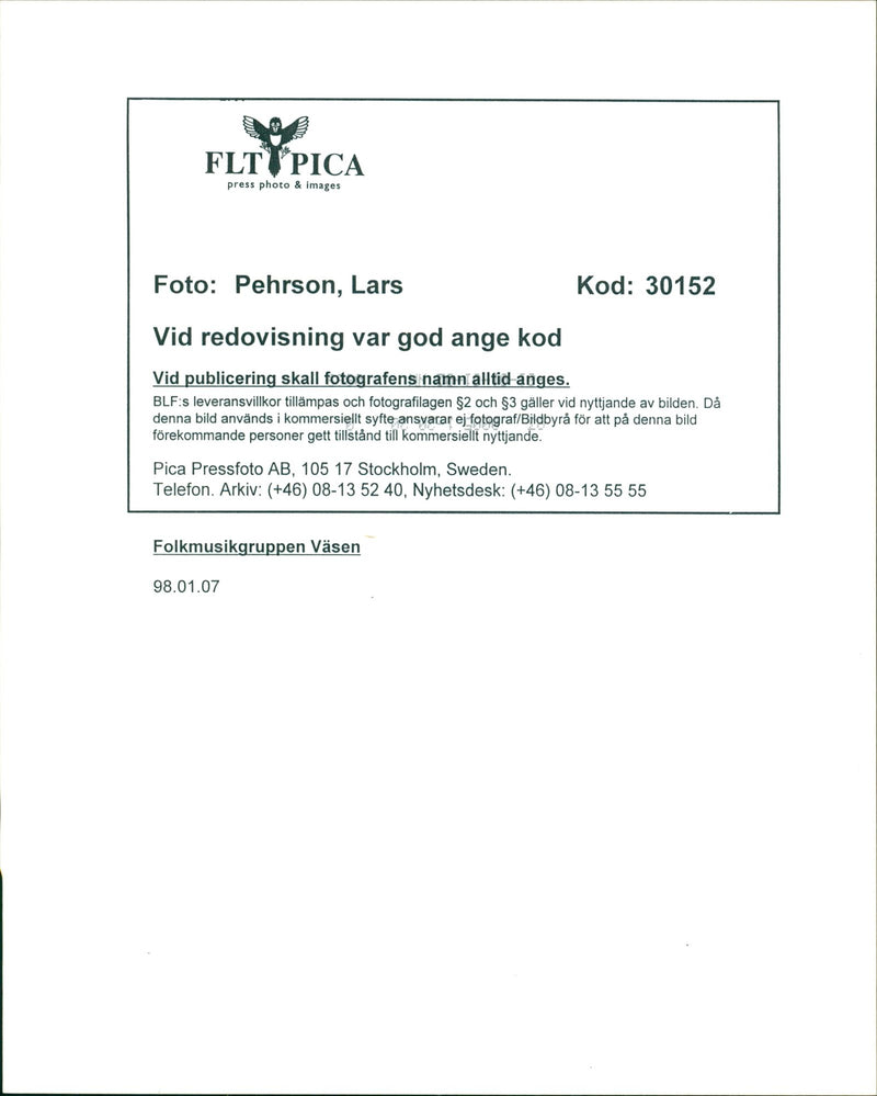 "The Väsen " Folk Music Group - Vintage Photograph