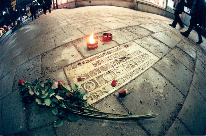 Prime Minister's of Sweden Olof Palme's death - The murder scene on Sveavägen on the 13th anniversary of the murder. - Vintage Photograph