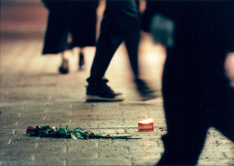 The murder scene on Sveavägen on the 13th anniversary of the murder. - Vintage Photograph