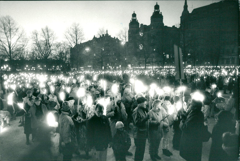 Olof Palme, Swedish Prime Minister. Honouring Olof Palme after one year of the murder - Vintage Photograph