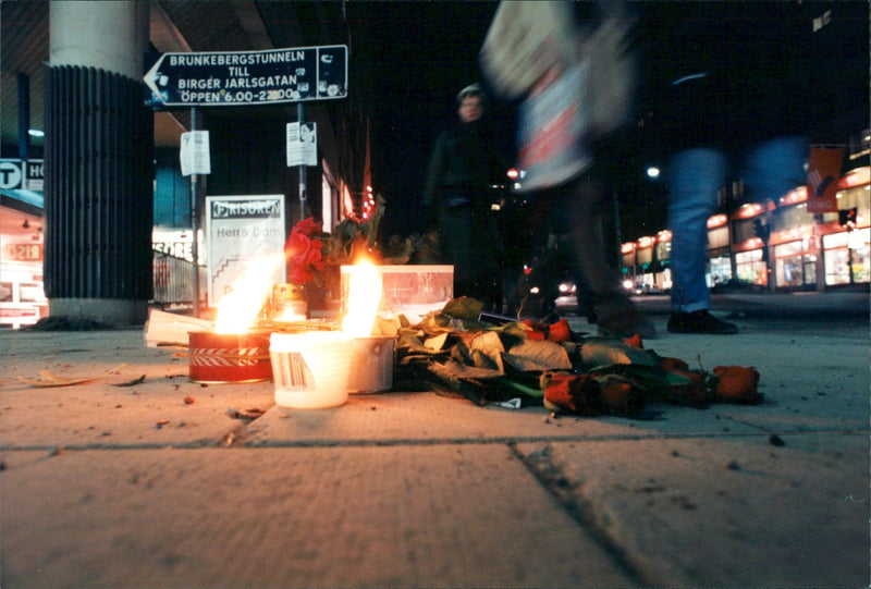 Olof Palme, Swedish Prime Minister. Anniversary of Palme's murder scene in Stockholm - Vintage Photograph