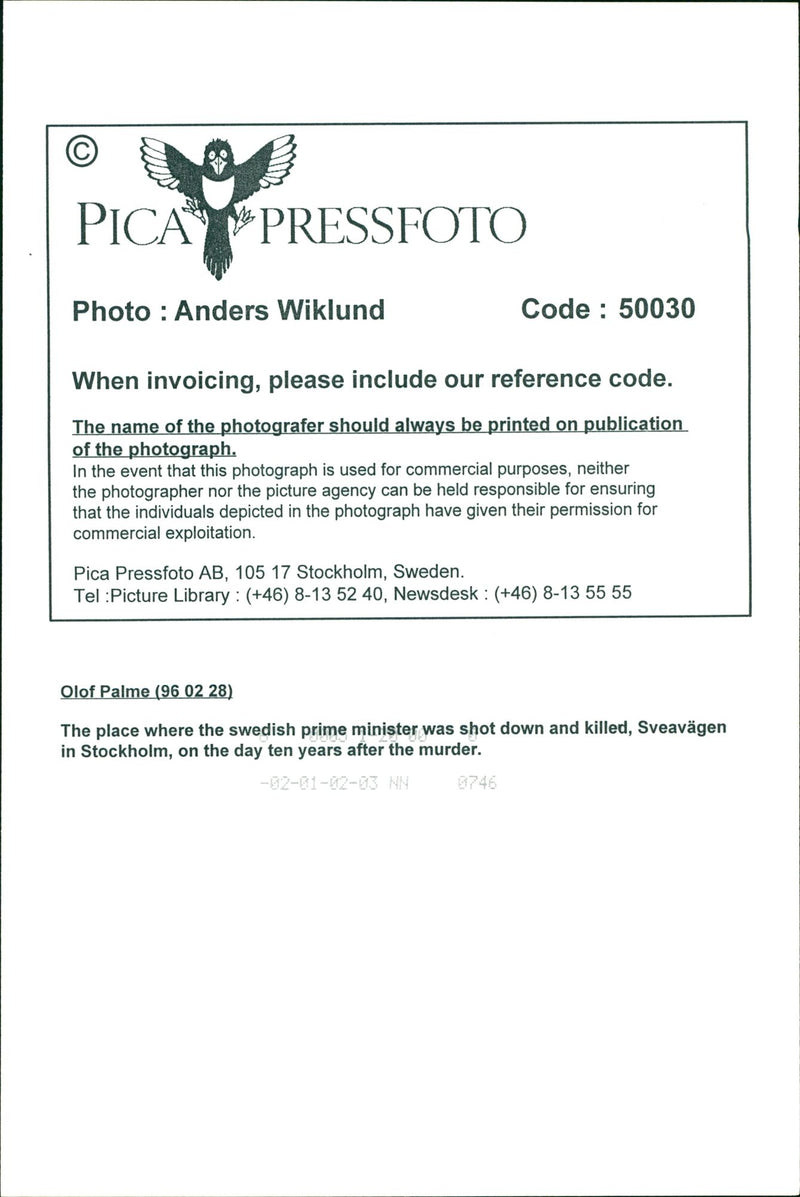 Olof Palme, Swedish Prime Minister. The place where Olof Palme was shot down and killed, Sveavägen in Stockholm, on the day ten years after the murder - Vintage Photograph