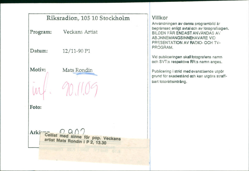 Mats Rondin, musician - Vintage Photograph