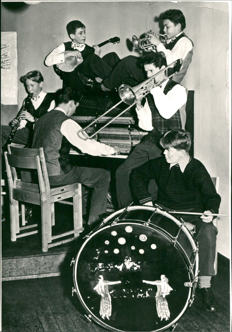 Swedish Jazz musician Eje Thelin with other young musicians in a Pygmy jazz band - Vintage Photograph