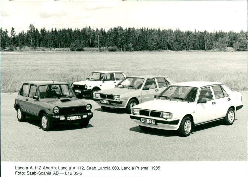 Lancia A 112 Abarth, Lancia A 112, Saab-Lancia 600, Lancia Prisma in 1985. - Vintage Photograph