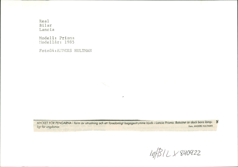 Lancia Prisma was a small family car. - Vintage Photograph