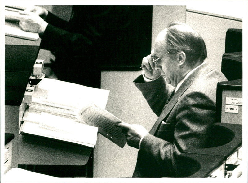F. Rune Johansson during the 1977 Parliament. - Vintage Photograph