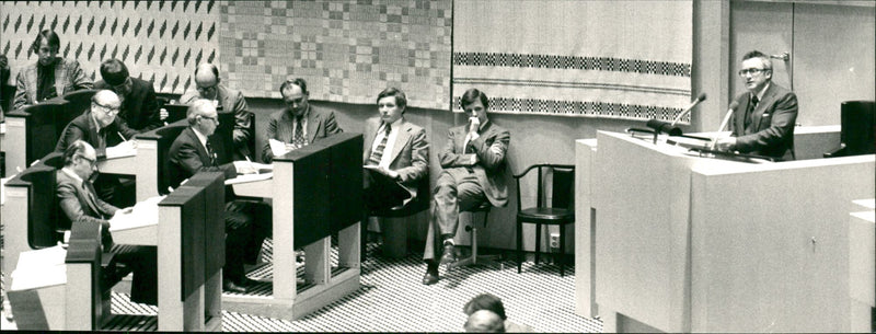 Delegates gathered at Parliament in 1977. - Vintage Photograph