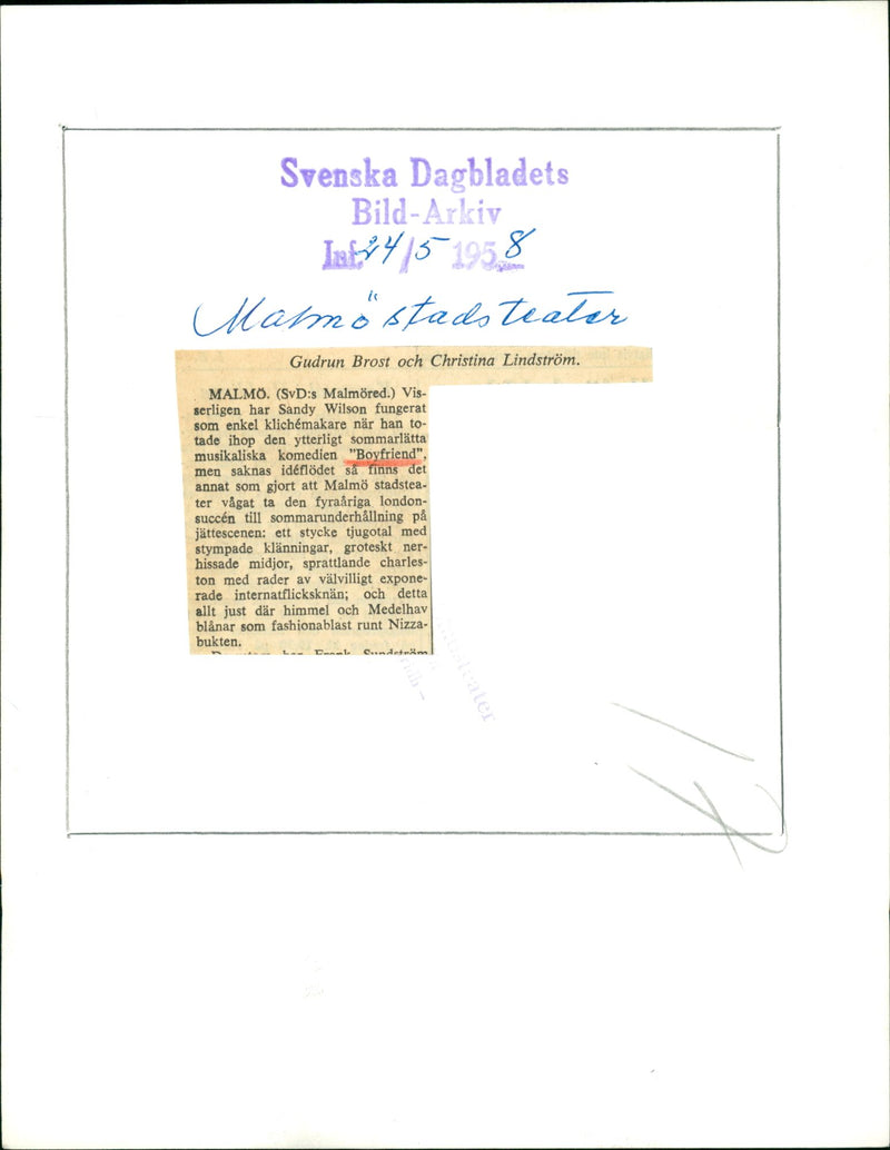 Gudrun Brost and Christina Lindström in musical comedy "Boyfriend" - Vintage Photograph