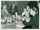 Right-hander Jarl Hjalmarsson answers questions from other politicians - Vintage Photograph