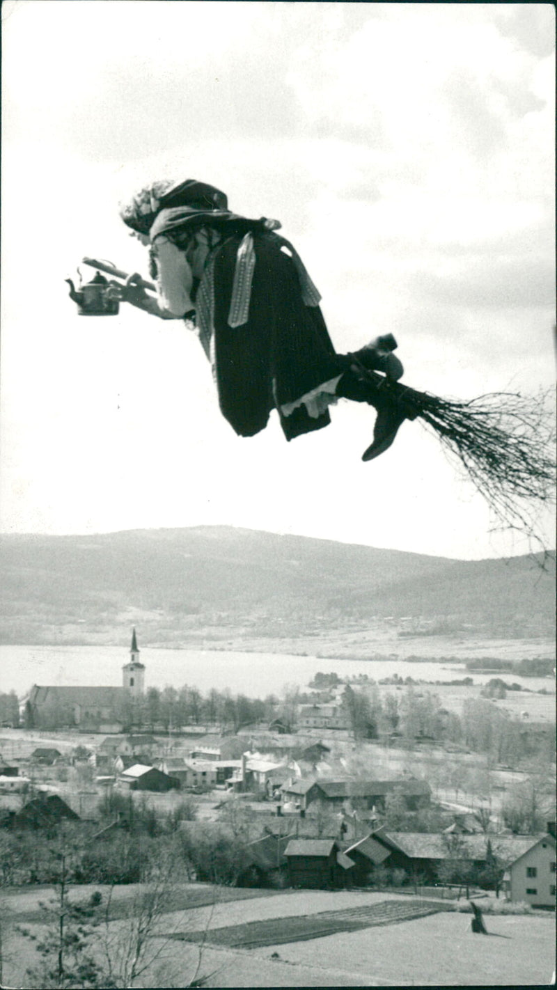 A lady on Easter Witches being captured by at Bjorkberget - Vintage Photograph
