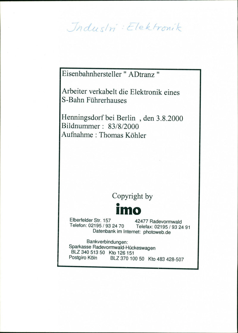 HENNINGSDORF AT DATENBANK TELEFAX ADTRANZ NUMBER WORK - Vintage Photograph