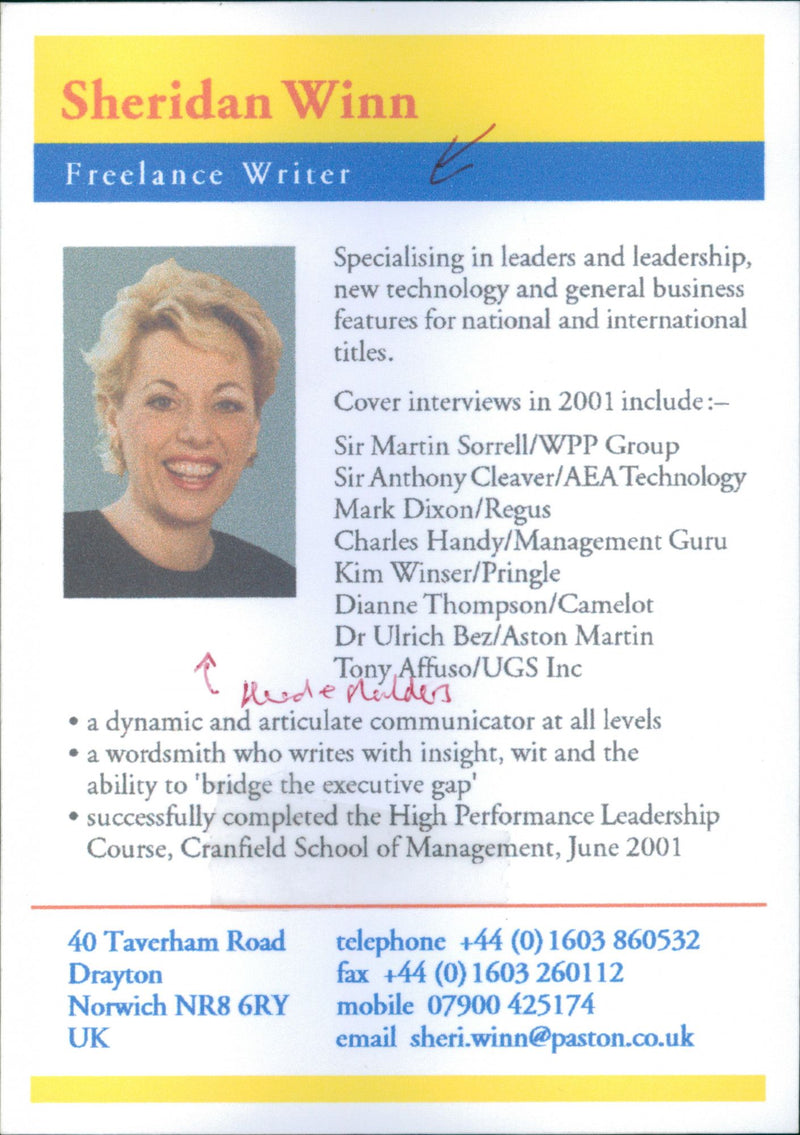 Sheridan Winn a Freelancer Writer - Vintage Photograph