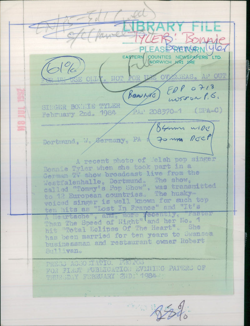 Bonnie Tyler - Vintage Photograph