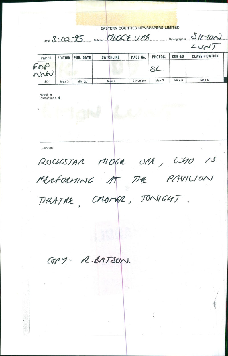 Midge Ure - Vintage Photograph