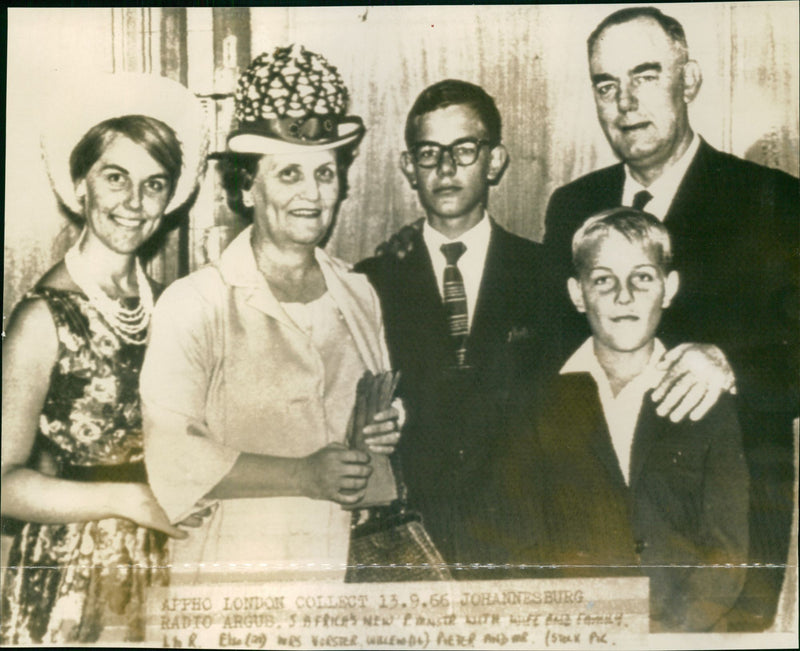 John Vorster,South Africa’s New Prime Minister (R) with Wife and Family: (L to R) Elsa , Mrs Tini Vorster, Willem, Pieter - Vintage Photograph