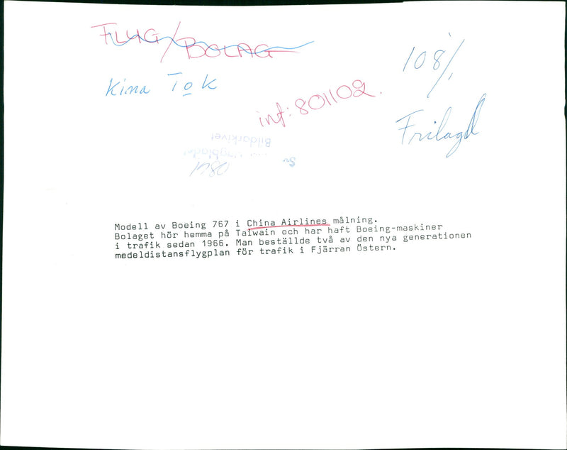 Model of Boeing 767 in China Airlines painting - Vintage Photograph