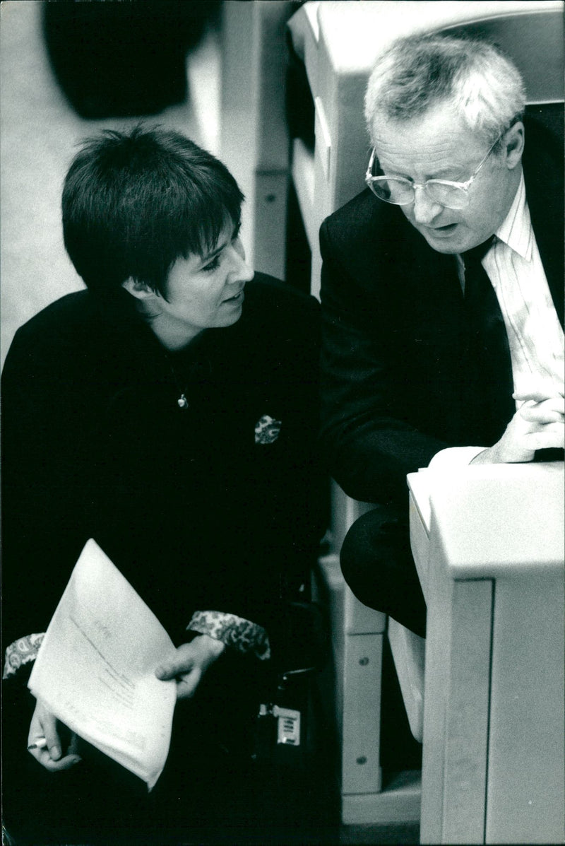 Swedish politician Mona Sahlin together with Kjell-Olof Feldt. - Vintage Photograph