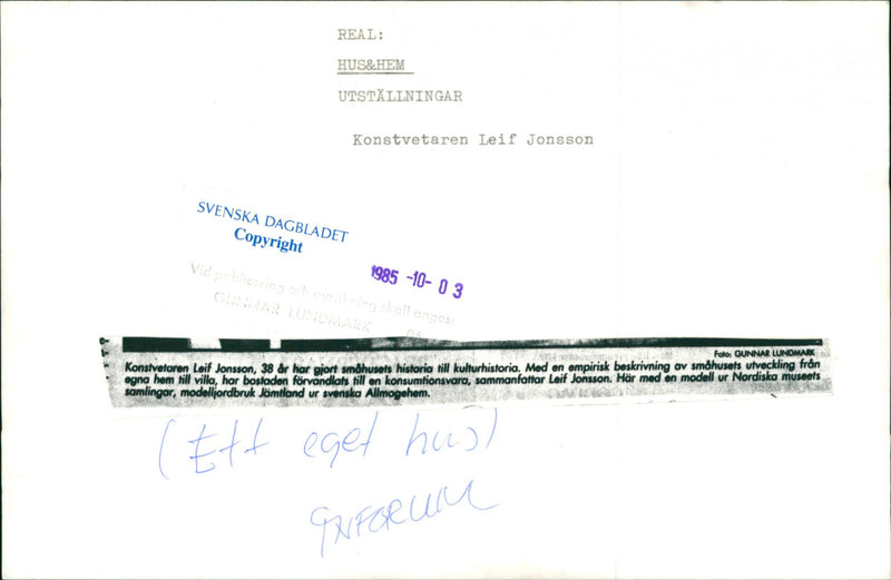 Leif Jonsson with a model house, agriculture Jämtland from Swedish Allmoge homes - Vintage Photograph