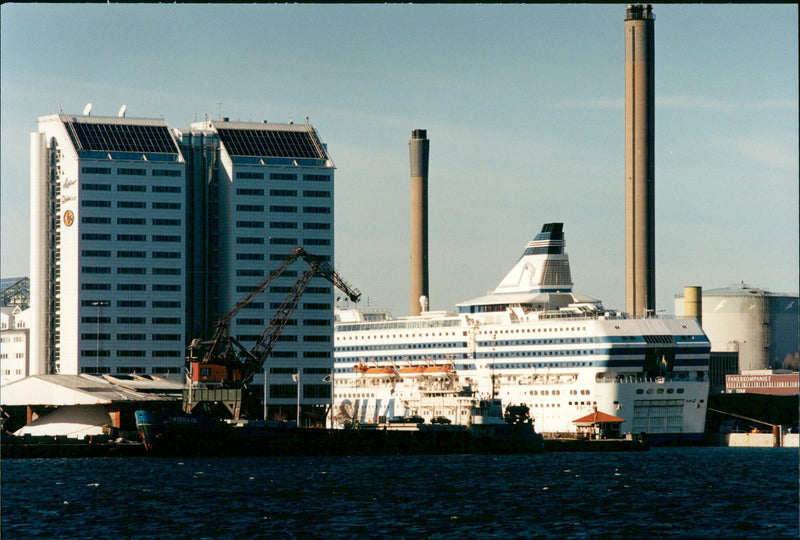 Värtahamnen and Frihamnen in Stockholm with Silja Line's Boats and Terminal - Vintage Photograph