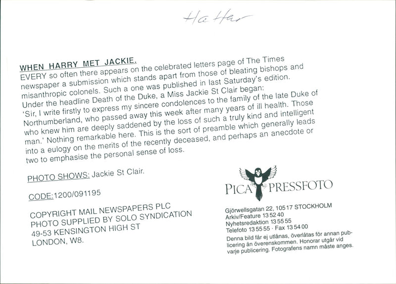 Jackie St. Clair, model, in hat with flower - Vintage Photograph