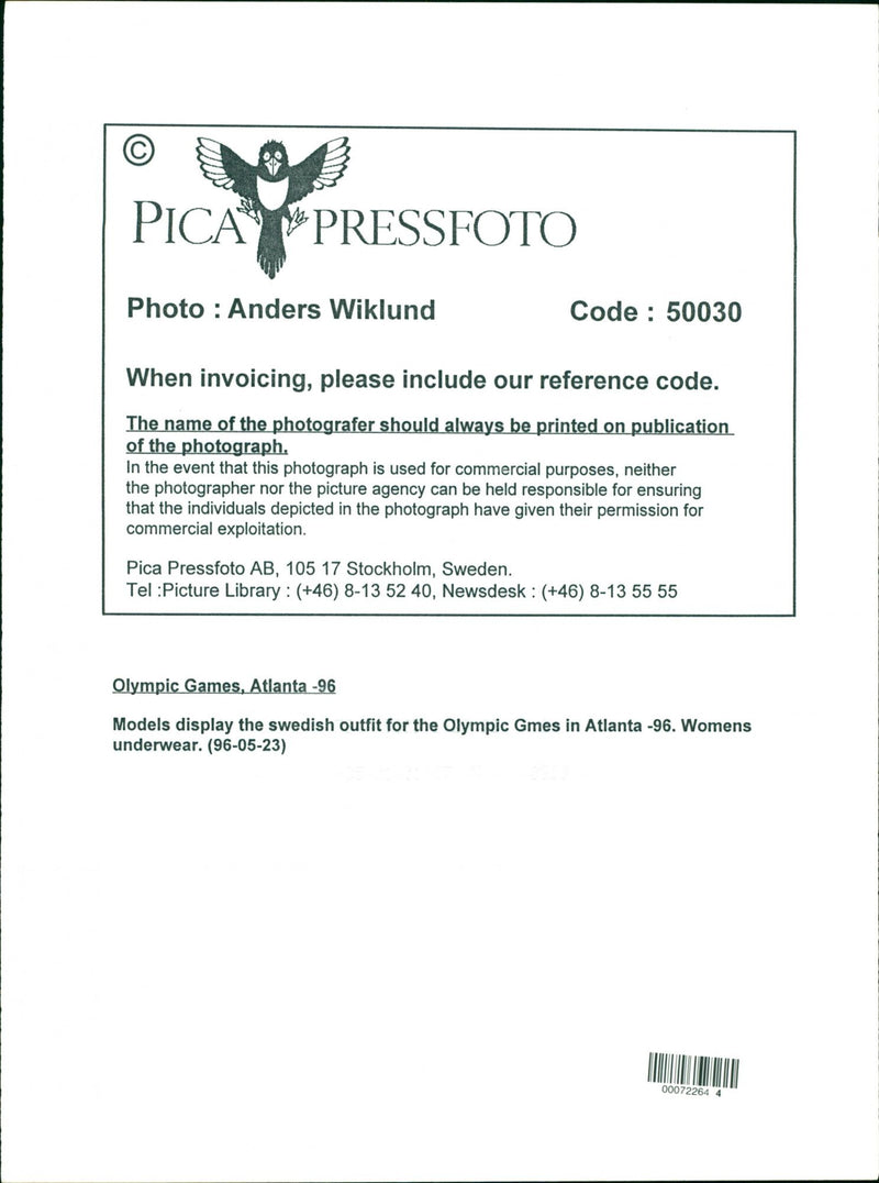 Olympic Games Atlanta with Models Displaying the Swedish Outfit - Vintage Photograph