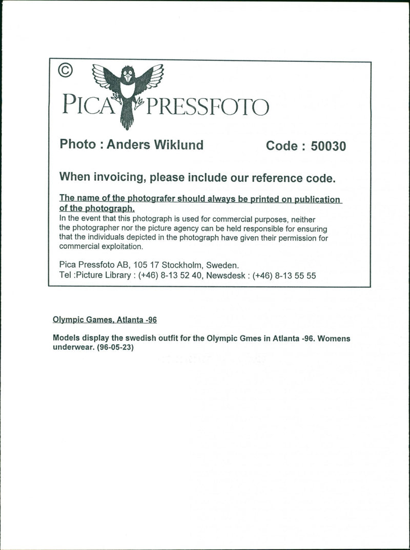 Olympic Games Atlanta with Models Displaying the Swedish Outfit - Vintage Photograph