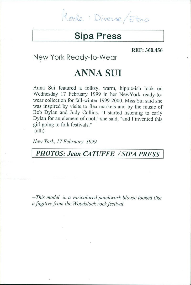 Model on catwalk shows fashion by Anna Sui - Vintage Photograph