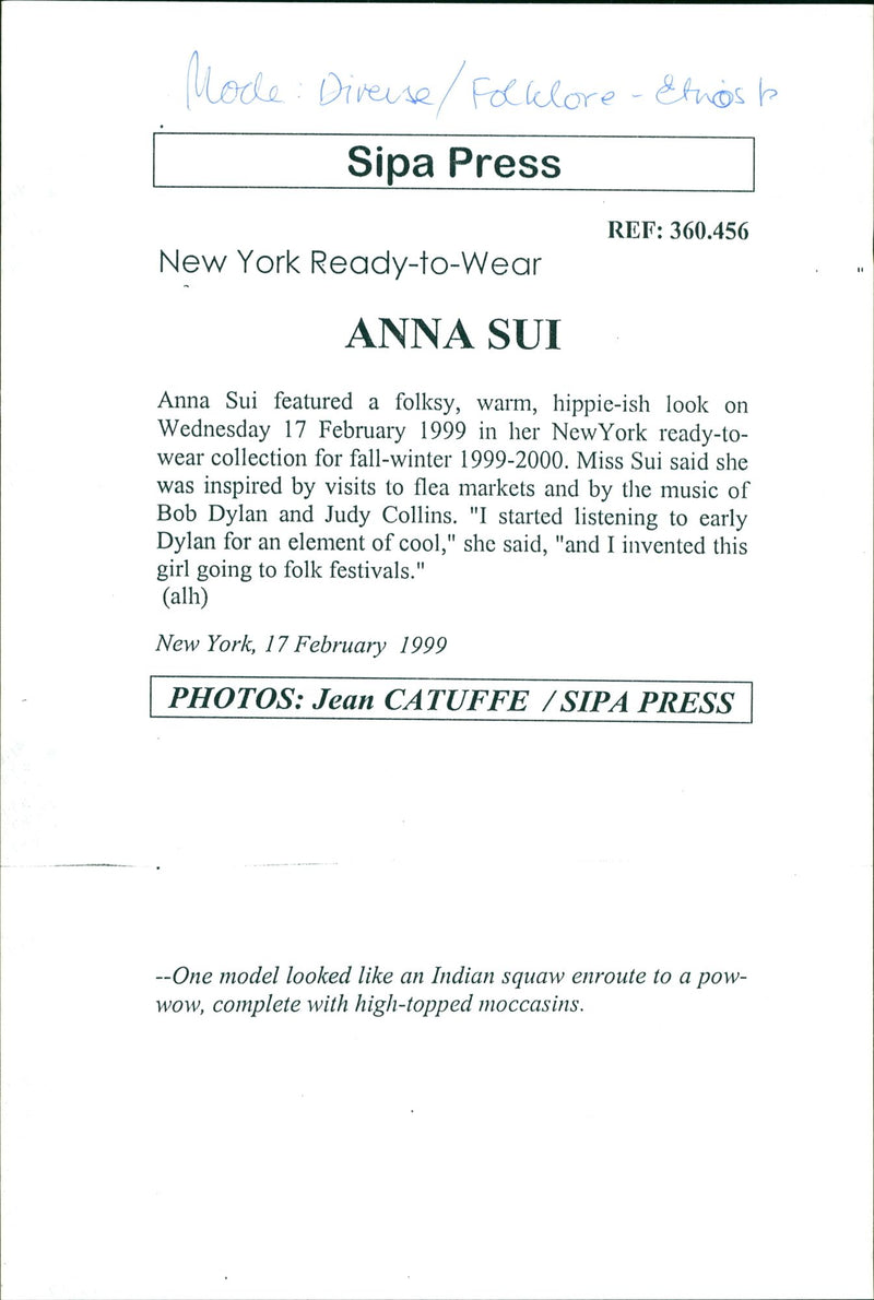 Model on catwalk in clothing by fashion designer Anna Sui - Vintage Photograph