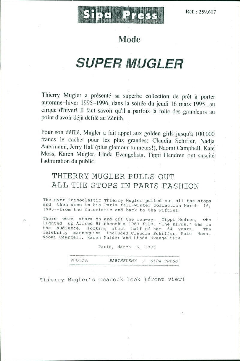 Spring costume model by fashion designer Thierry Mugler - Vintage Photograph