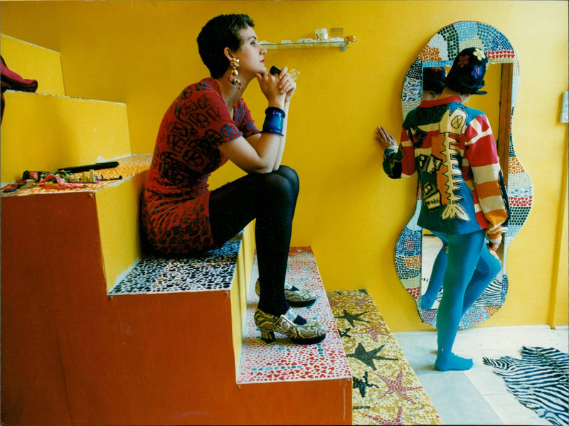 Swedsih Fashion Model of 90s Petra Hedman modelling the outfit inspired by Beverly Alvarez and Niki de Saint Phalle and Hoohaas shoes - Vintage Photograph