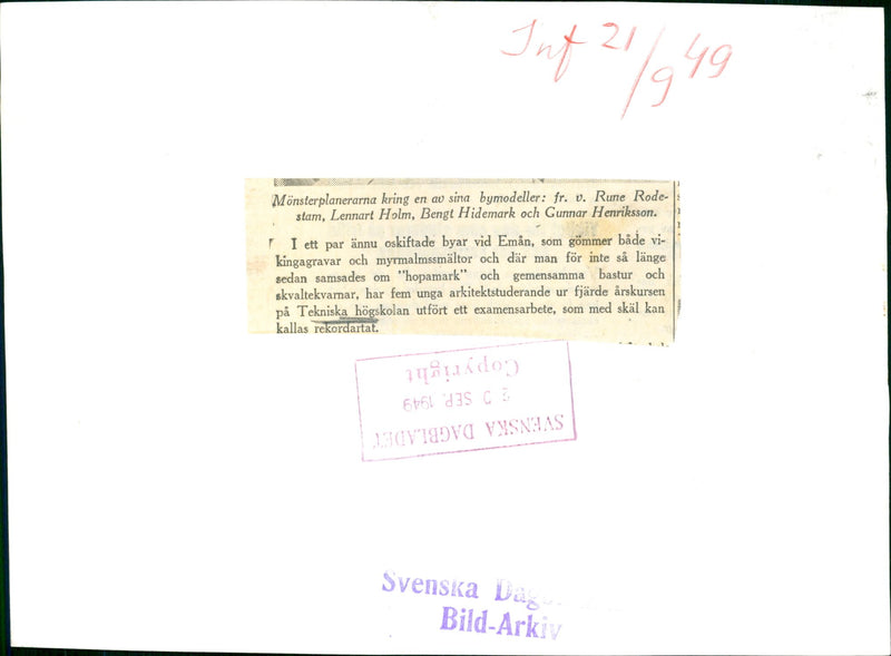 The Pattern Planners Around One of Their Village Models (from left) Rune Rodestam, Lennart Holm, Bengt Hidemark and Gunnar Henriksson - Vintage Photograph