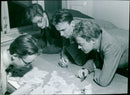 The Pattern Planners Around One of Their Village Models (from left) Rune Rodestam, Lennart Holm, Bengt Hidemark and Gunnar Henriksson - Vintage Photograph