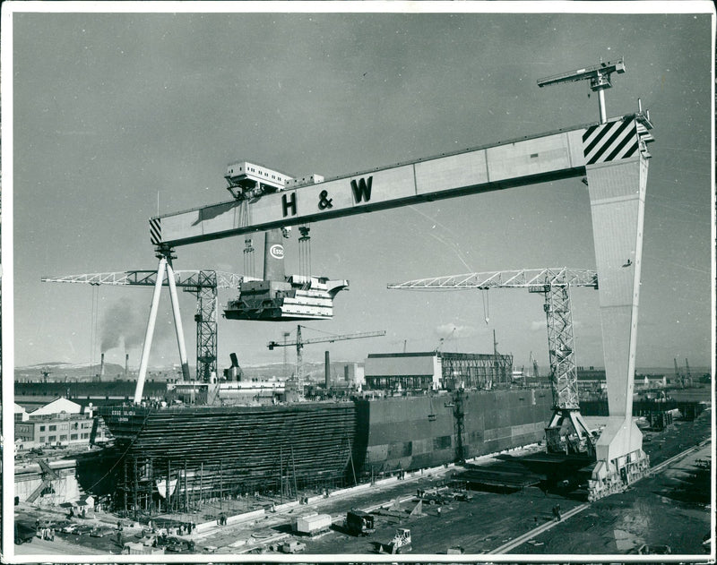 Oil tanker "Esso Ulidia" at Harland and Wolff shipyard - Vintage Photograph