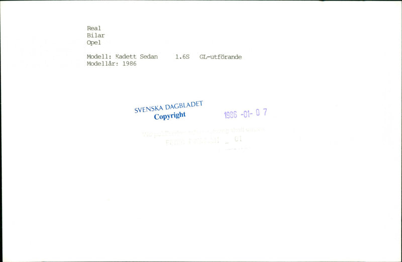 Opel cars, model: Kadett Sedan 1.6S, model year: 1986 - Vintage Photograph