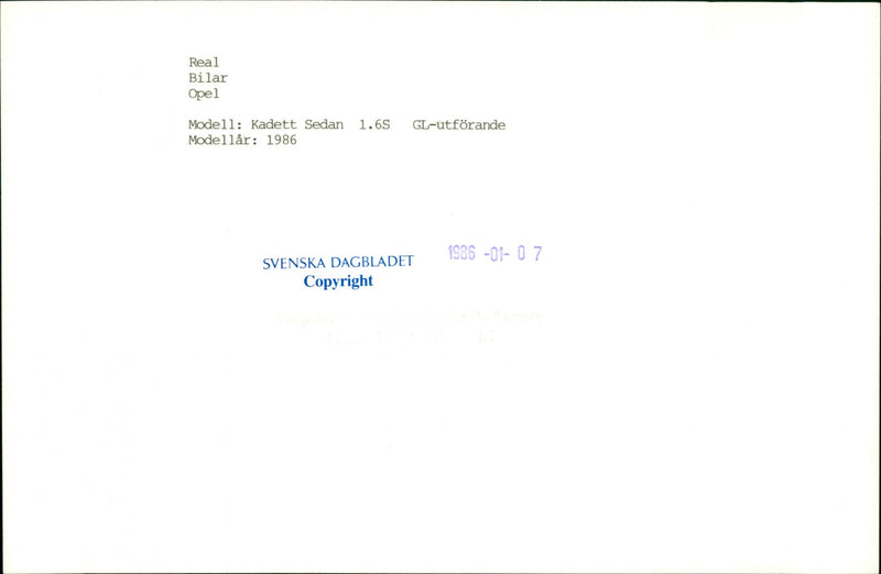 Opel cars, model: Kadett Sedan 1.6S, model year: 1986 - Vintage Photograph