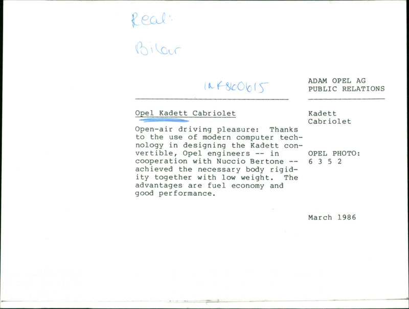 Opel cars, model: Kadett Convertible - Vintage Photograph