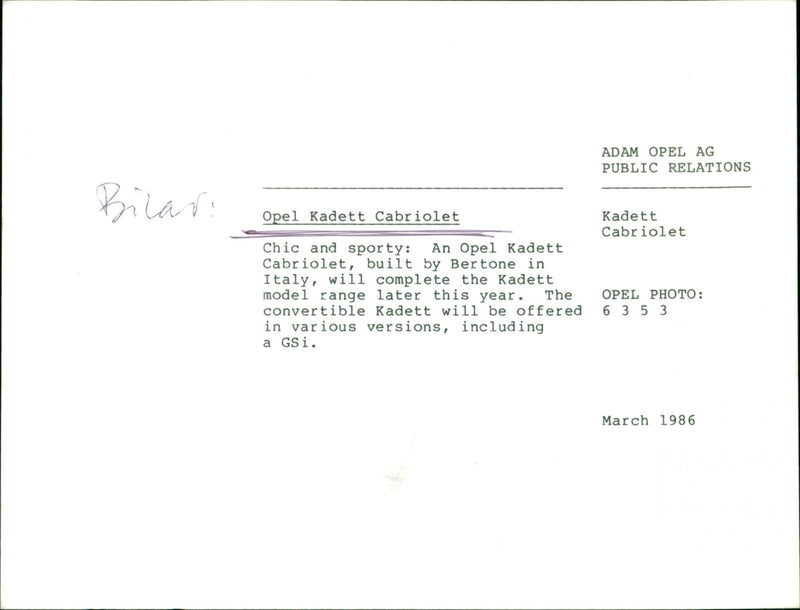 Opel cars, model: Kadett Convertible - Vintage Photograph