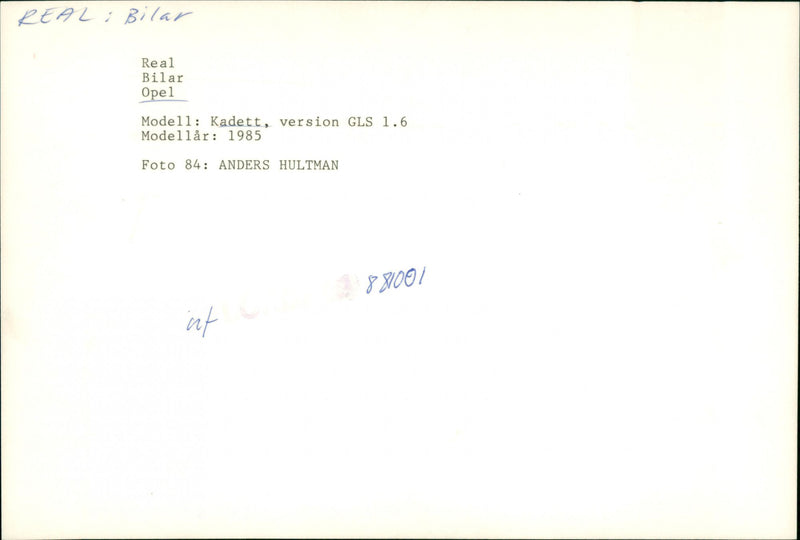 Opel cars, model: Kadett GLS 1.6, model year: 1985 - Vintage Photograph