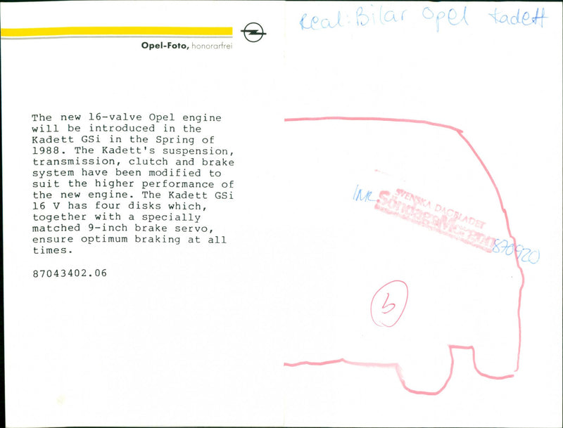 Opel cars, model: Kadett GSi, model year: 1988 - Vintage Photograph