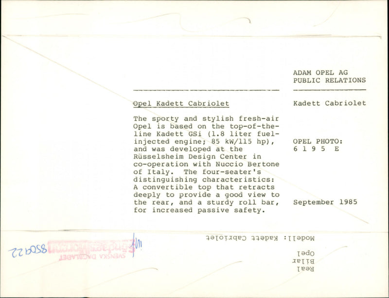 Opel cars, model: Kadett Convertible, - Vintage Photograph