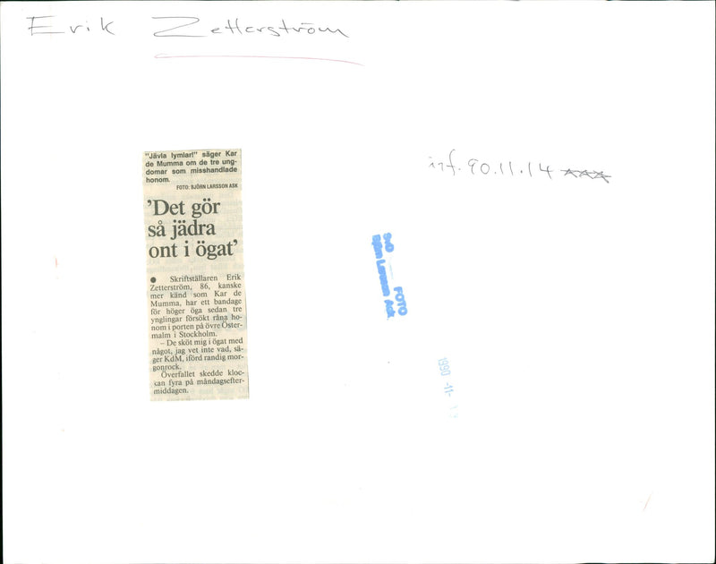 Erik Zetterström is a swedish writer. - Vintage Photograph