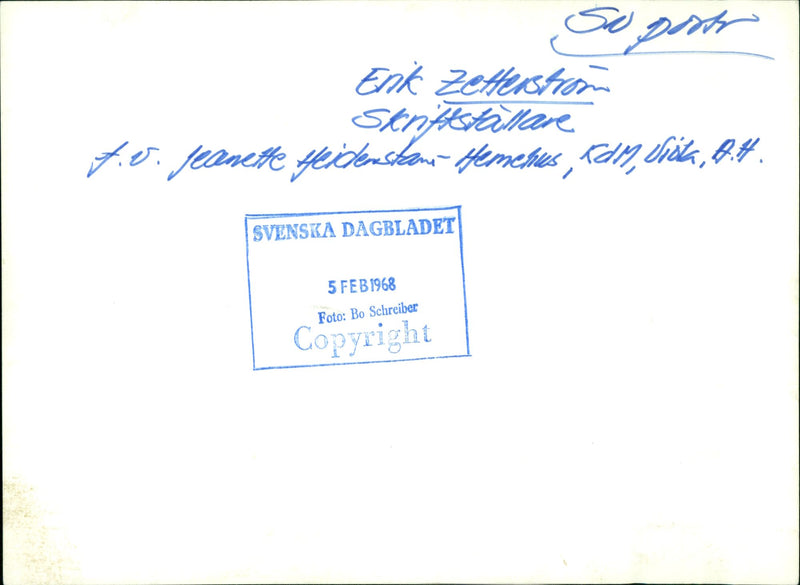 Erik Zetterström is a swedish writer. - Vintage Photograph