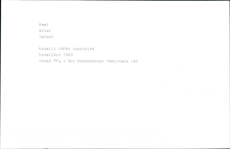 Talbot cars, model: Samba convertible, model year: 1983 - Vintage Photograph