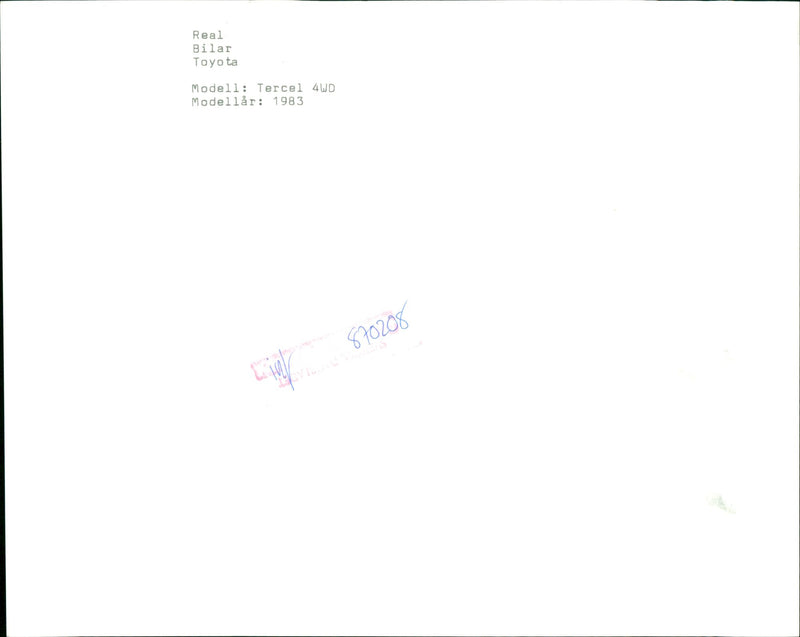 Toyota Car model: Tercel 4WD, model year: 1983. - Vintage Photograph