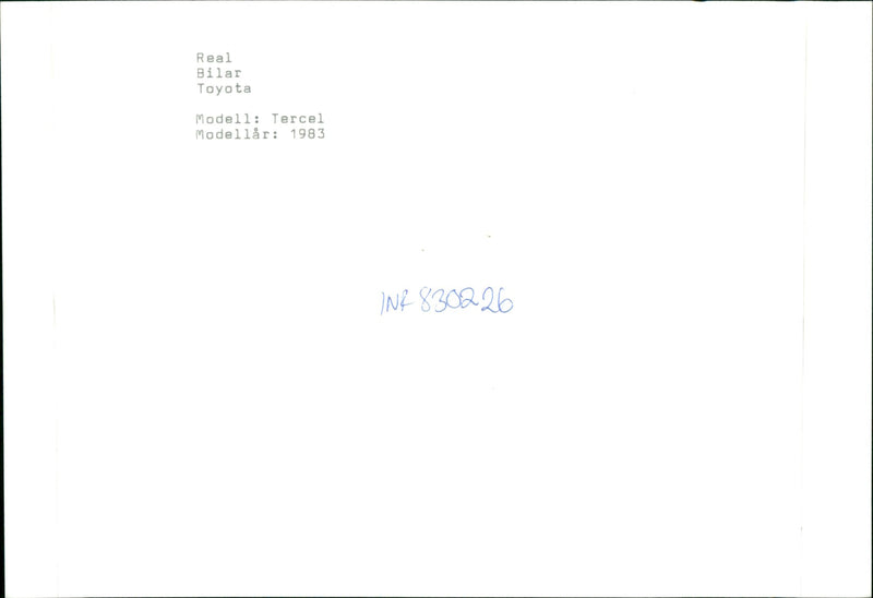 Toyota Car model: Tercel, model year: 1983. - Vintage Photograph