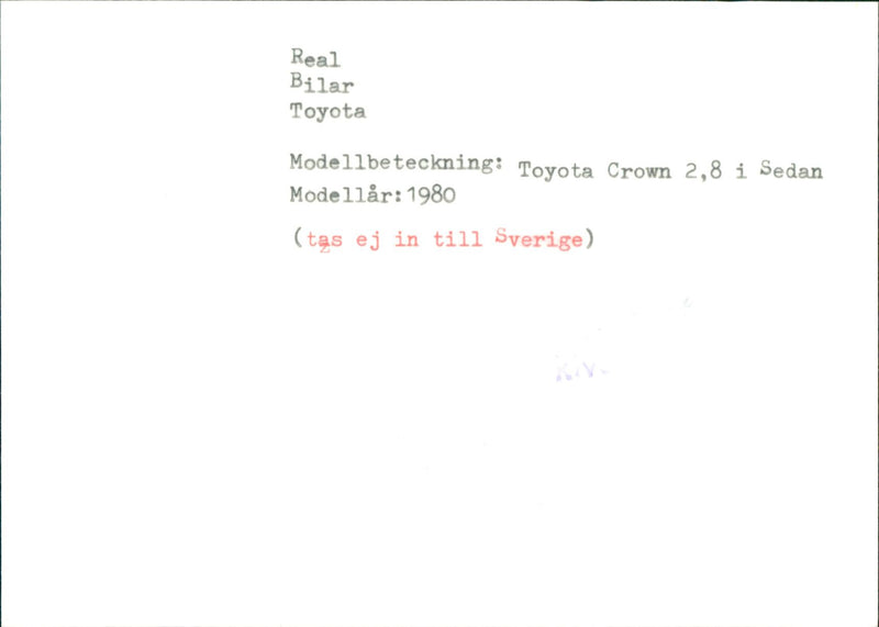 Toyota Crown 2.8i Sedan Year Model 1980. - Vintage Photograph