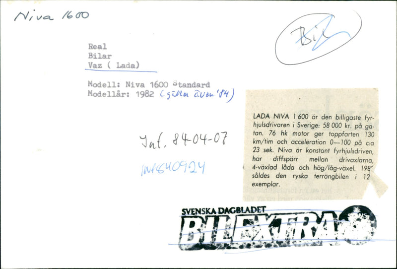 Niva 1600 Standard, Model year 1982 is the cheapest four-wheel drive in Sweden. - Vintage Photograph